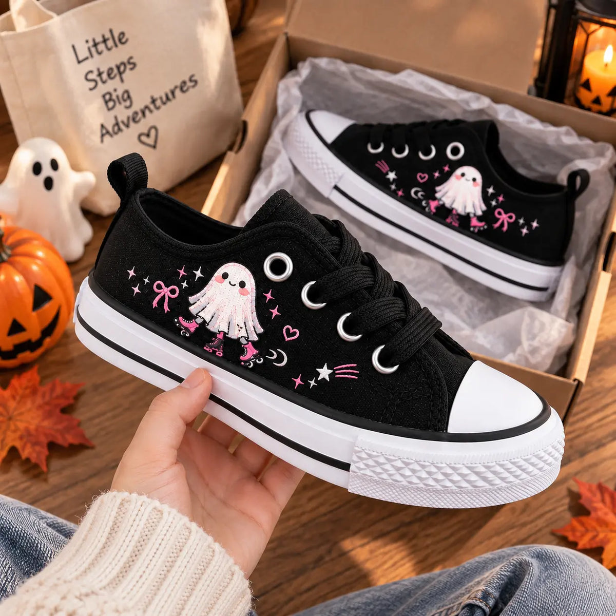 Custom Name Pink Ghost Roller Skates