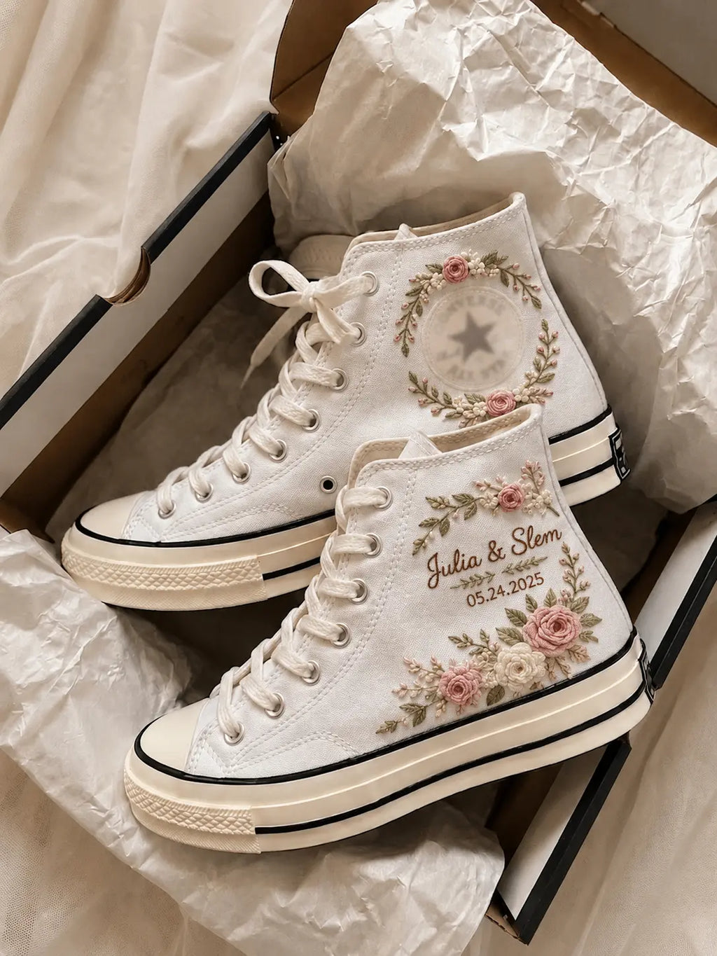 Custom Name Romantic Floral Wedding Sneakers