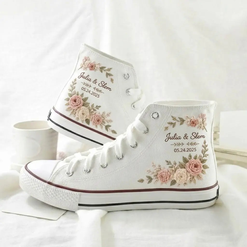 Custom Name Romantic Floral Wedding Sneakers