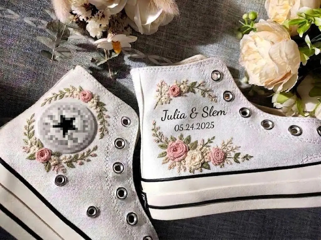 Custom Name Romantic Floral Wedding Sneakers