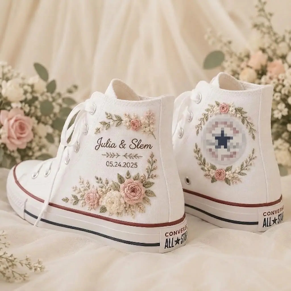 Custom Name Romantic Floral Wedding Sneakers