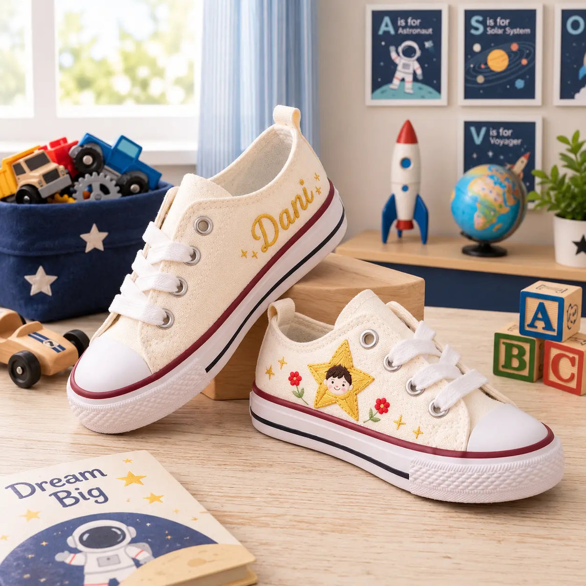 Custom Name Star Hand Embroidered Sneakers
