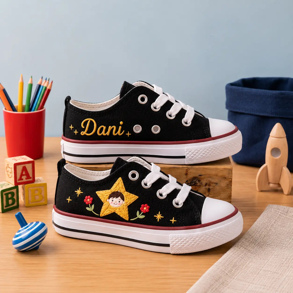 Custom Name Star Hand Embroidered Sneakers