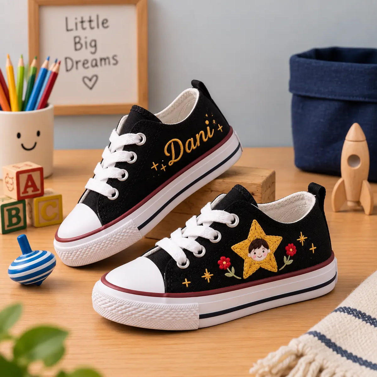 Custom Name Star Hand Embroidered Sneakers
