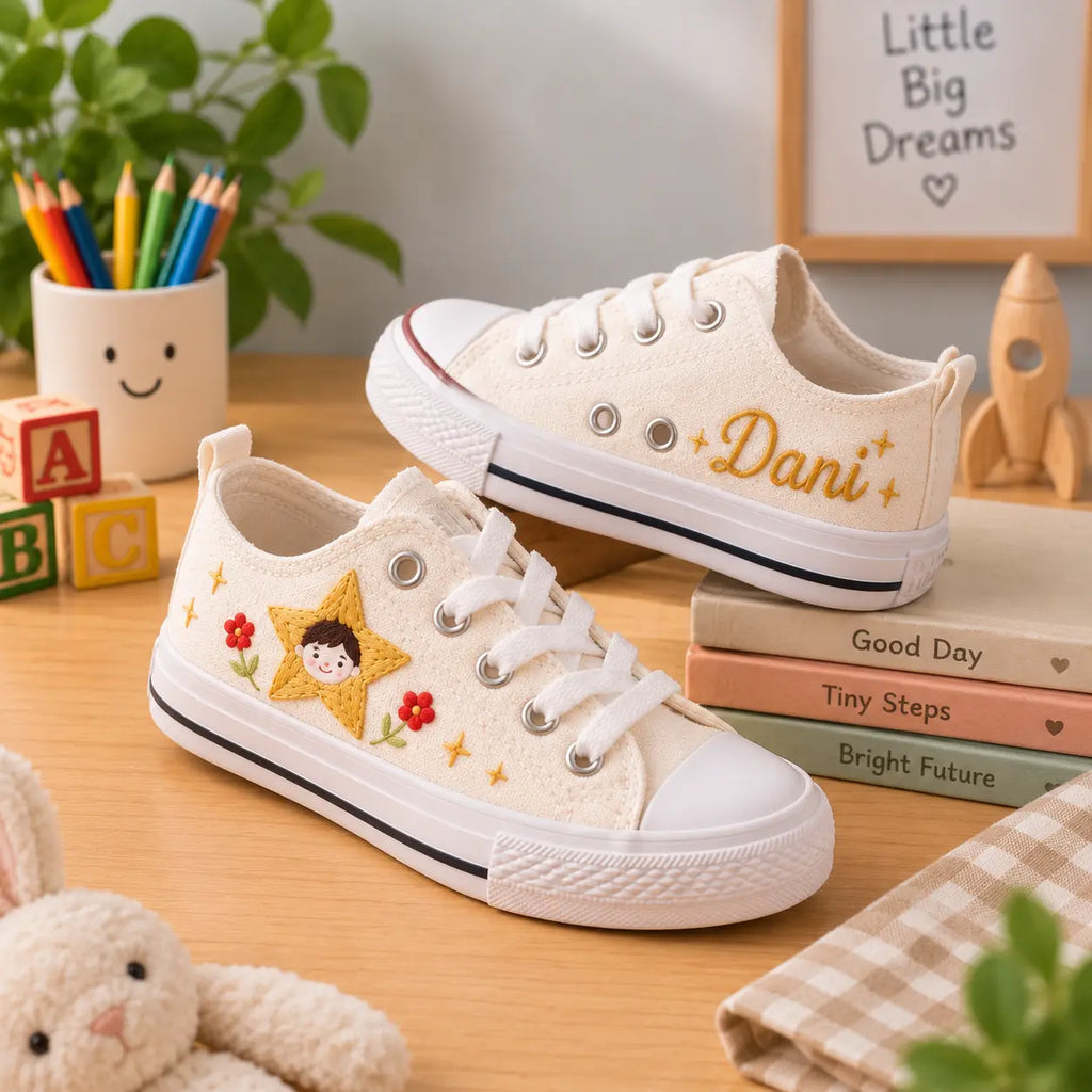 Custom Name Star Hand Embroidered Sneakers