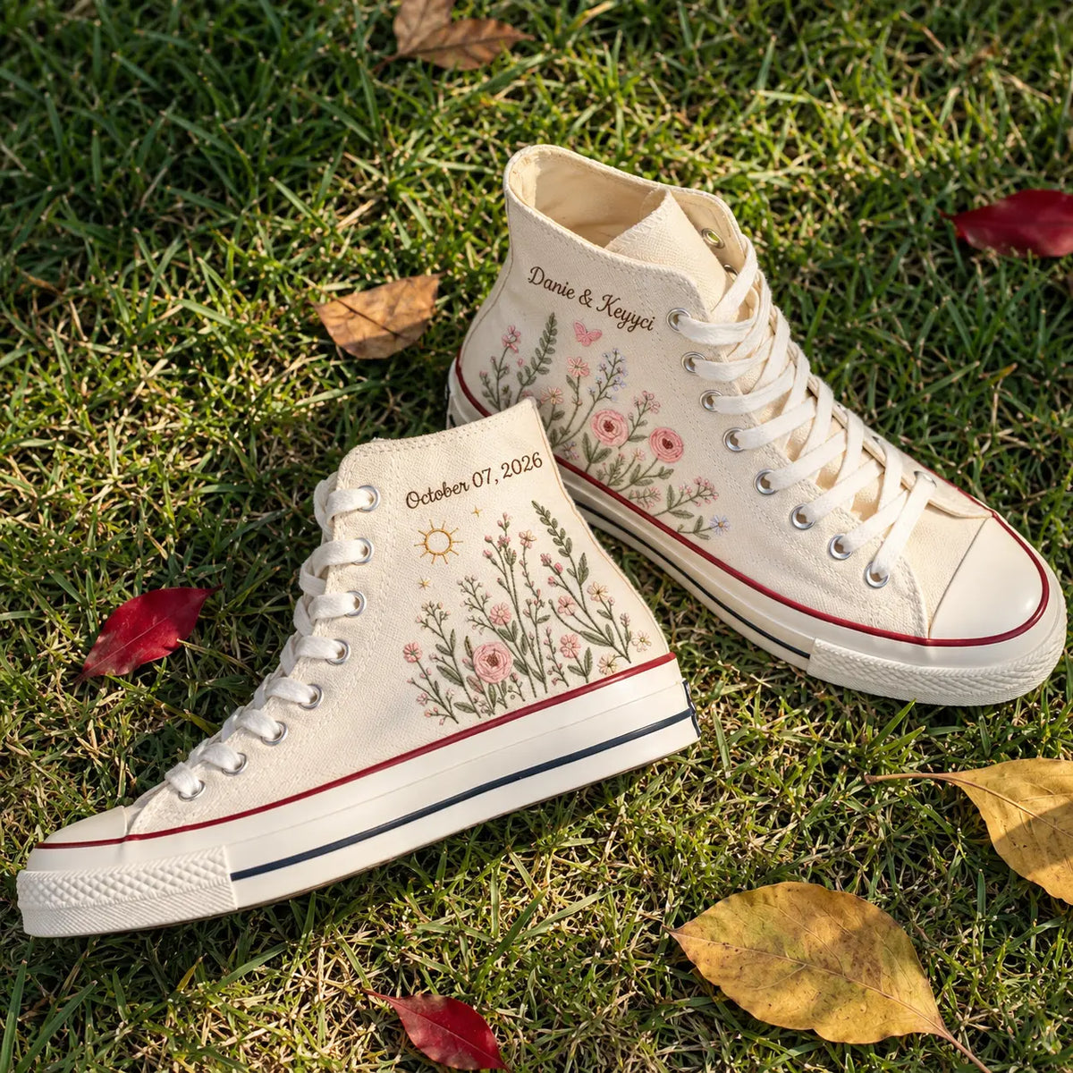 Custom Name Wildflower Embroidered Wedding Shoes