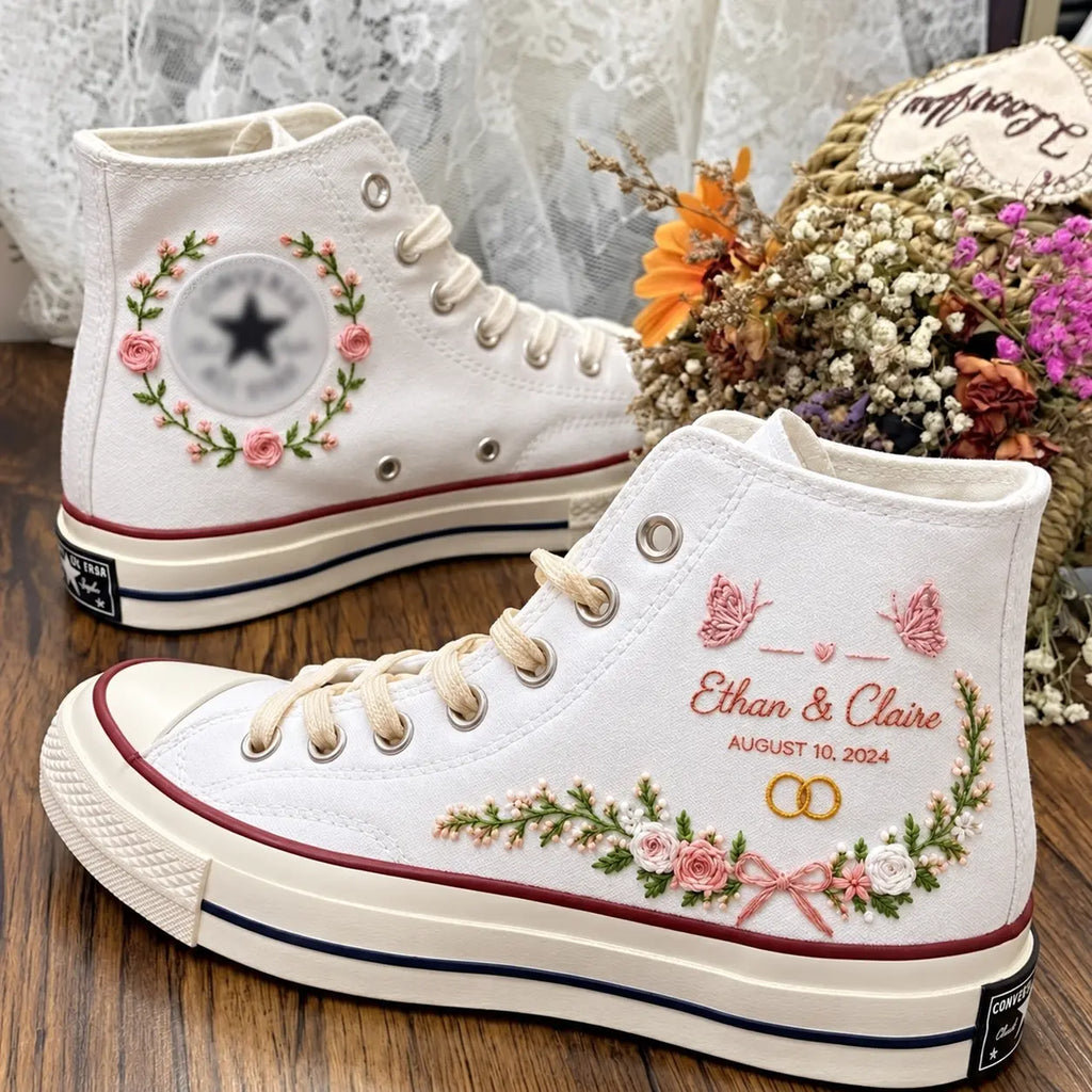 Custom Name Floral Garland Wedding Sneakers
