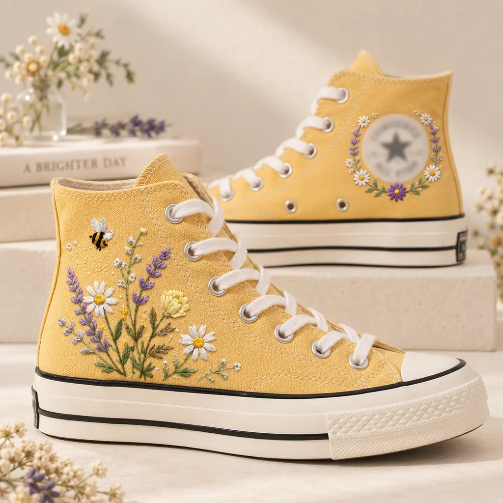 Custom Name Wildflower Hand Embroidered Sneakers