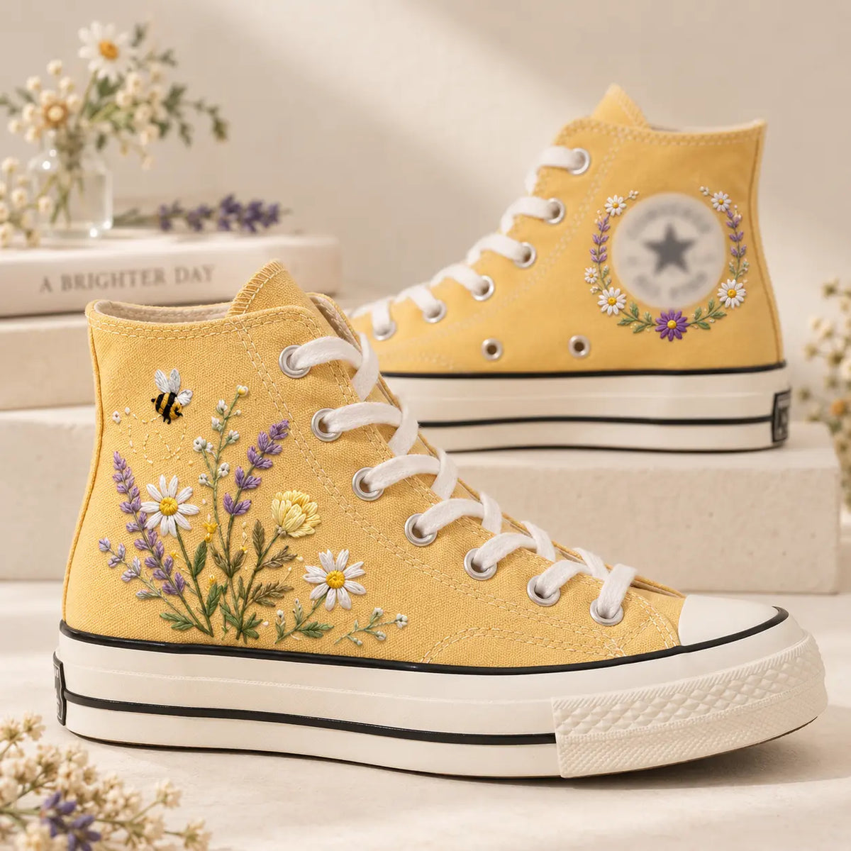 Custom Name Wildflower Hand Embroidered Sneakers