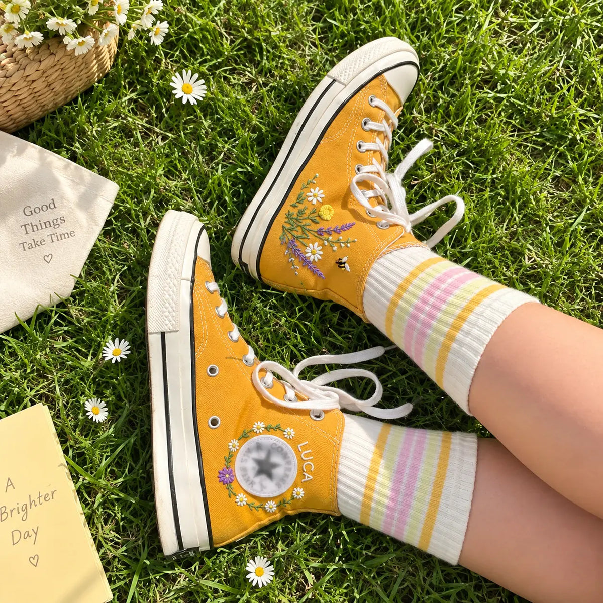 Custom Name Wildflower Hand Embroidered Sneakers