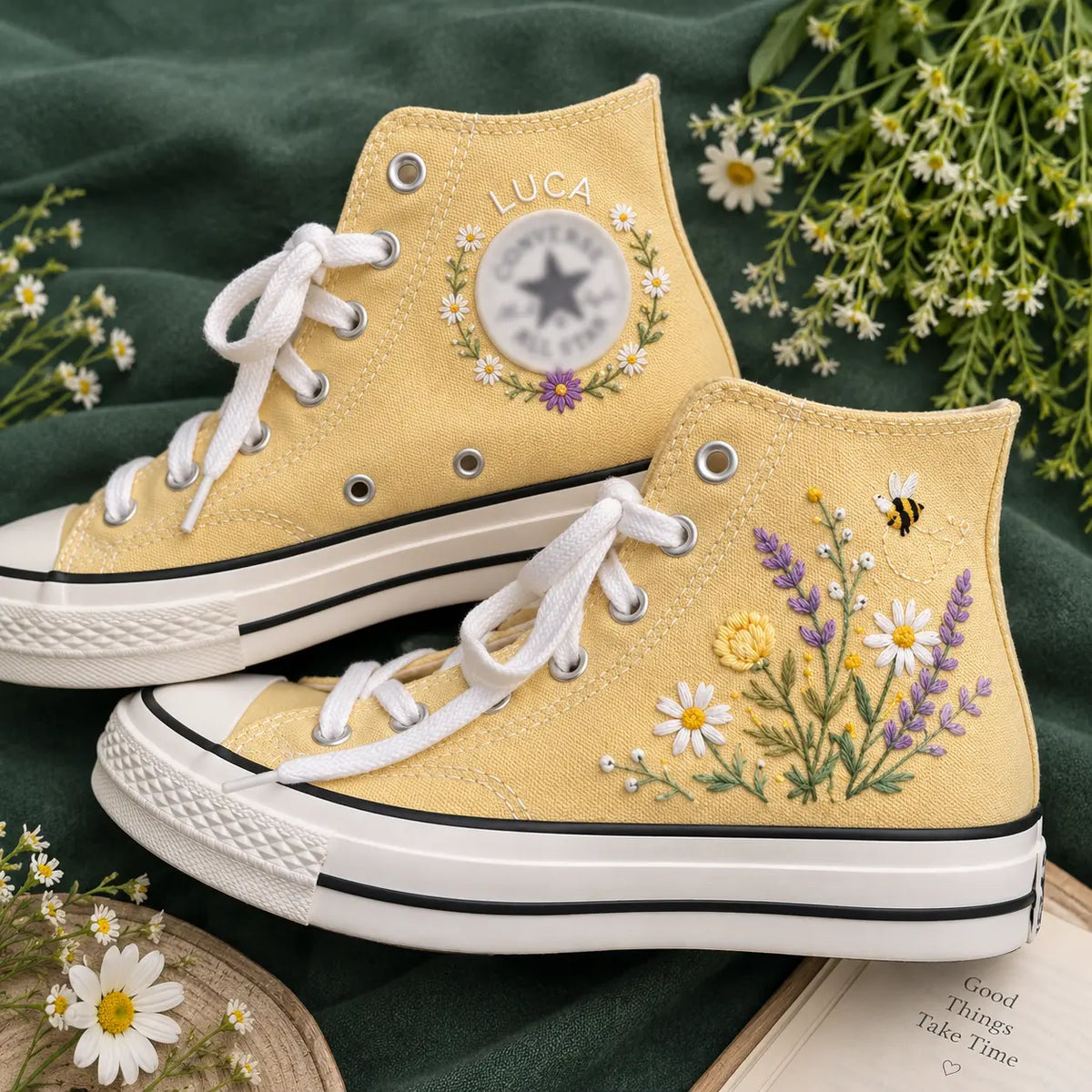 Custom Name Wildflower Hand Embroidered Sneakers