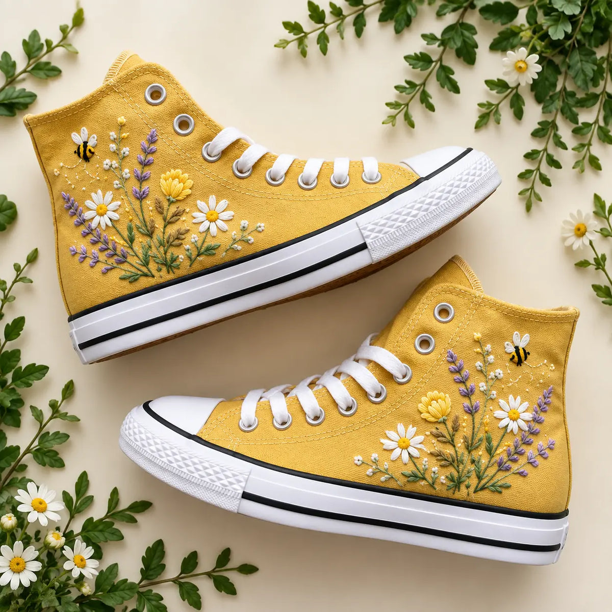 Custom Name Wildflower Hand Embroidered Sneakers