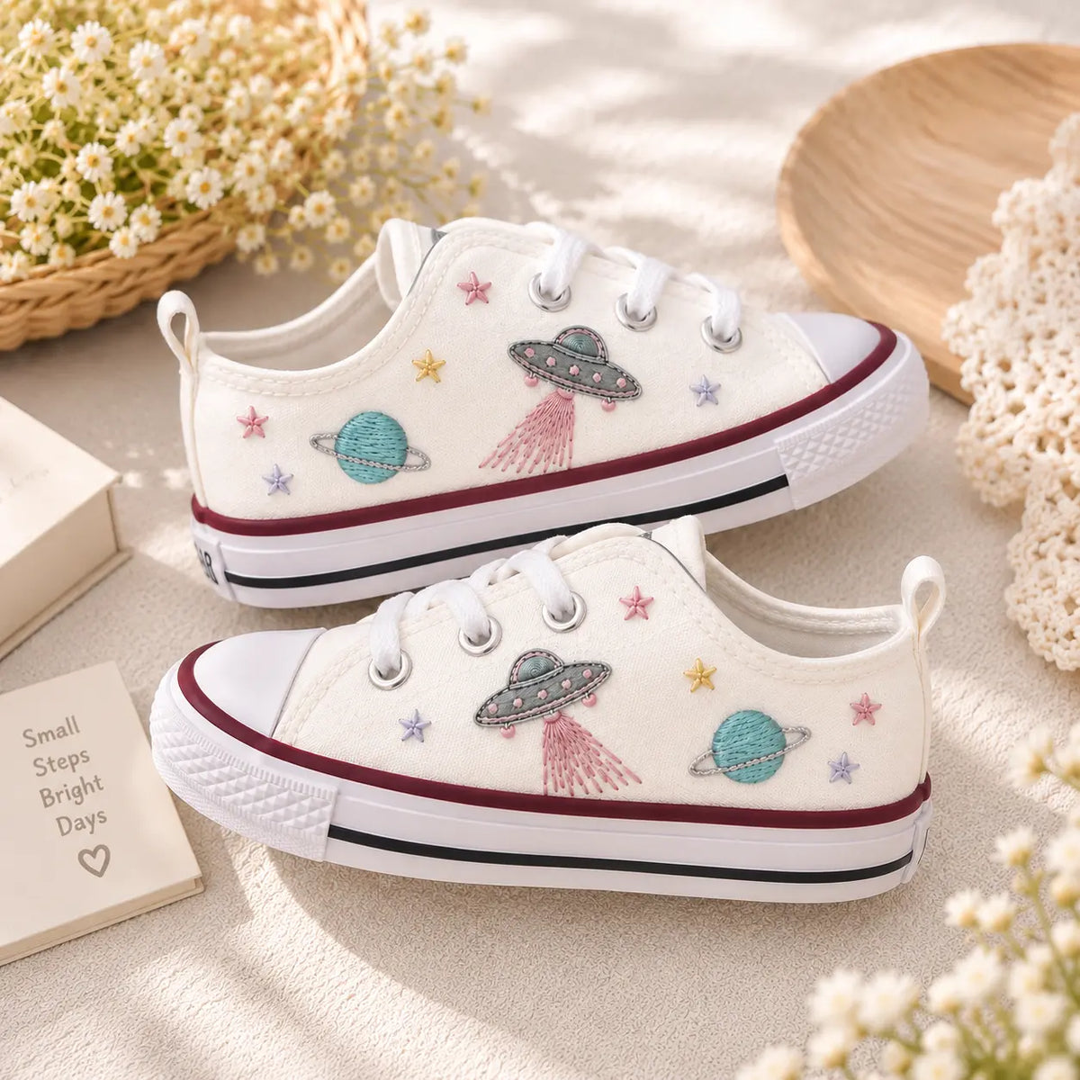 Custom Space Planet Embroidered Kids Shoes