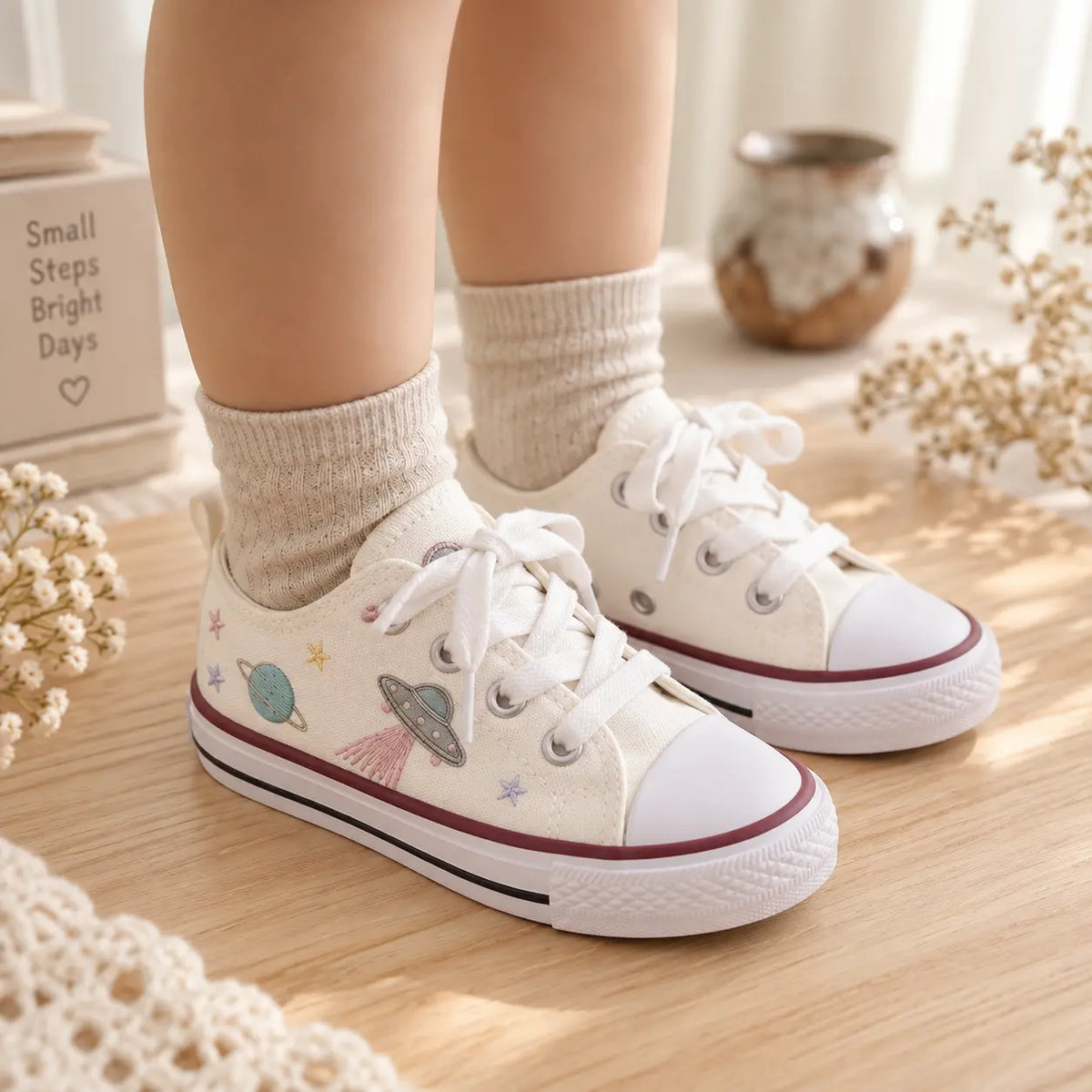 Custom Space Planet Embroidered Kids Shoes