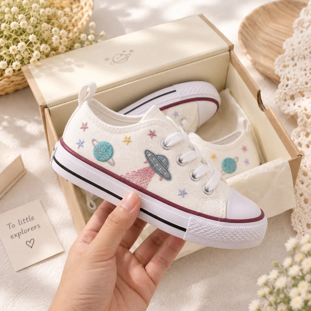 Custom Space Planet Embroidered Kids Shoes