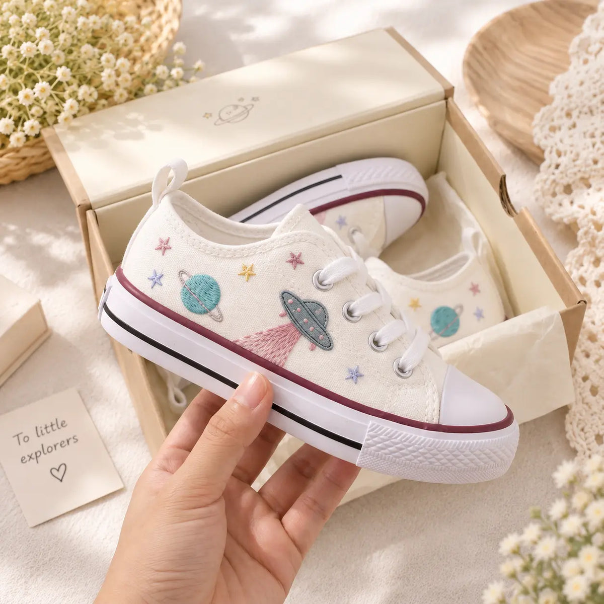 Custom Space Planet Embroidered Kids Shoes