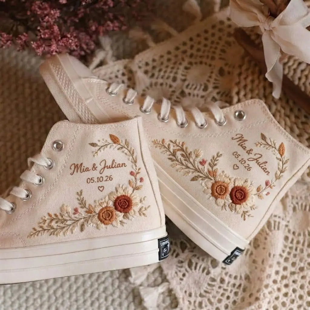Custom Wedding Sneakers with Embroidered Names