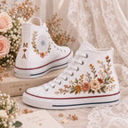 Embroidered Floral Wedding High Top Shoes