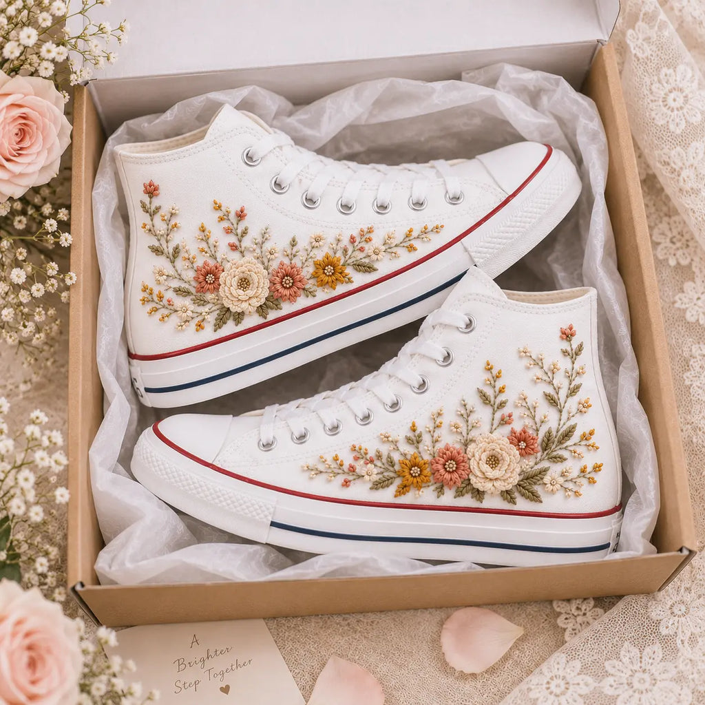 Embroidered Floral Wedding High Top Shoes