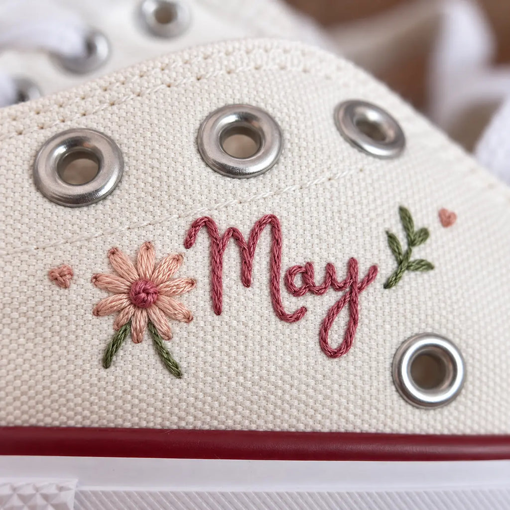Kids Custom Skeleton Floral Embroidered Shoes