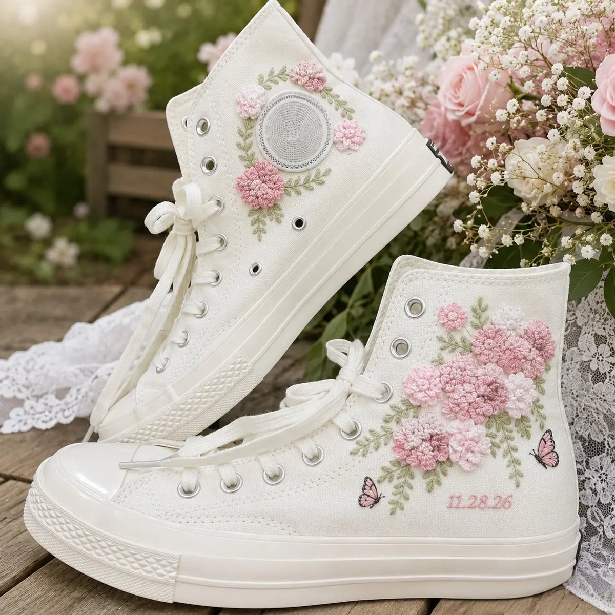 Personalized Name Hydrangea Hand Embroidered Sneakers