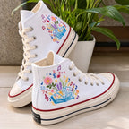 Personalized Book & Floral Hand Embroidered Sneakers
