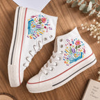 Personalized Book & Floral Hand Embroidered Sneakers