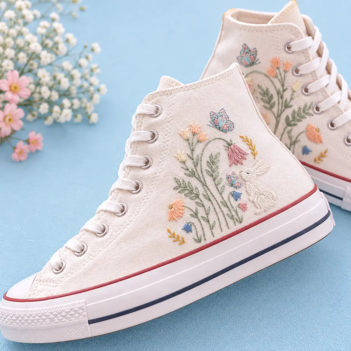Personalized Bunny Garden Hand Embroidered Sneakers