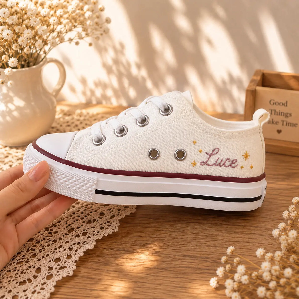 Personalized Cat Moon Embroidered Sneakers