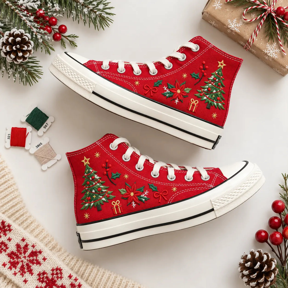 Personalized Christmas Hand Embroidered Sneakers