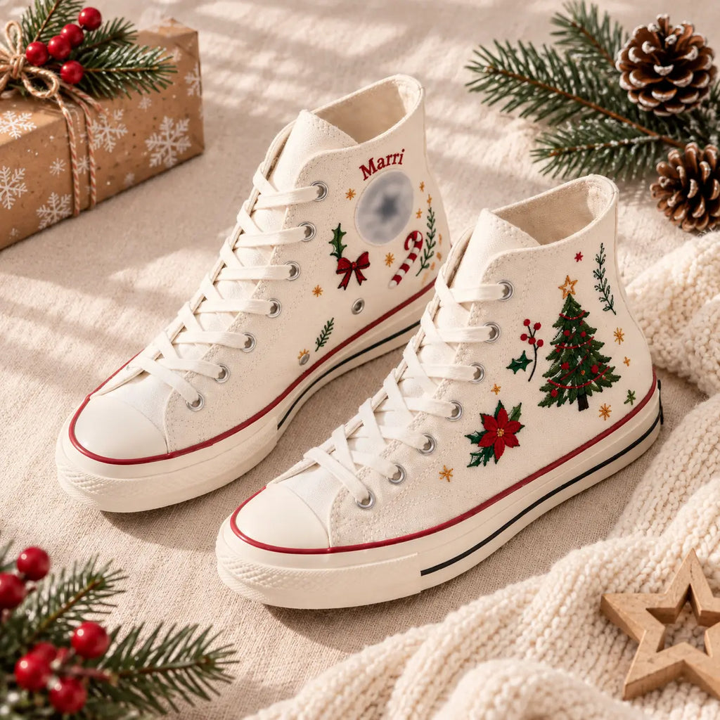 Personalized Christmas Hand Embroidered Sneakers