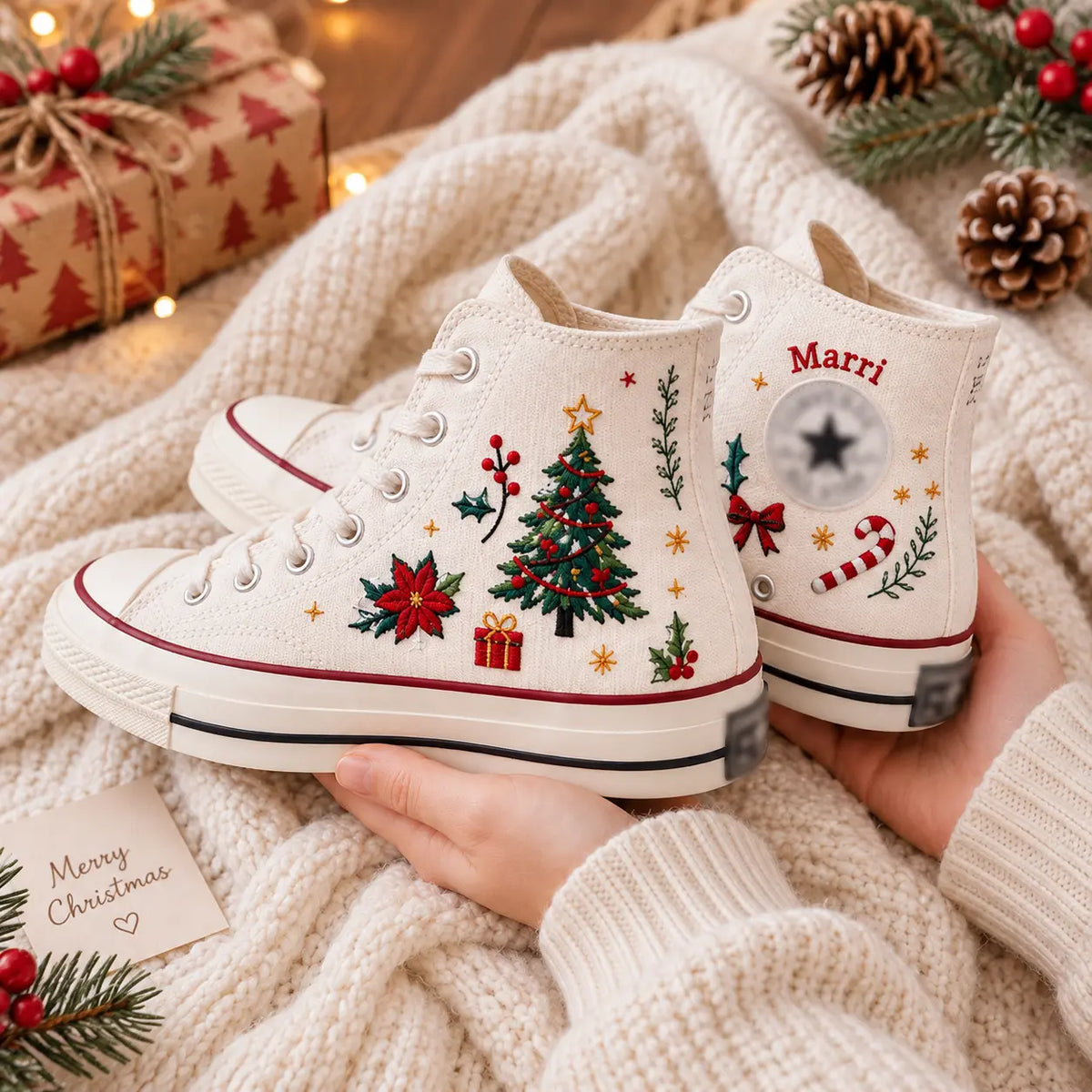 Personalized Christmas Hand Embroidered Sneakers
