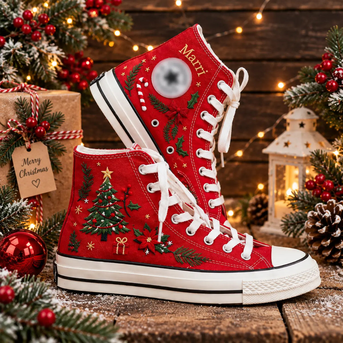Personalized Christmas Hand Embroidered Sneakers
