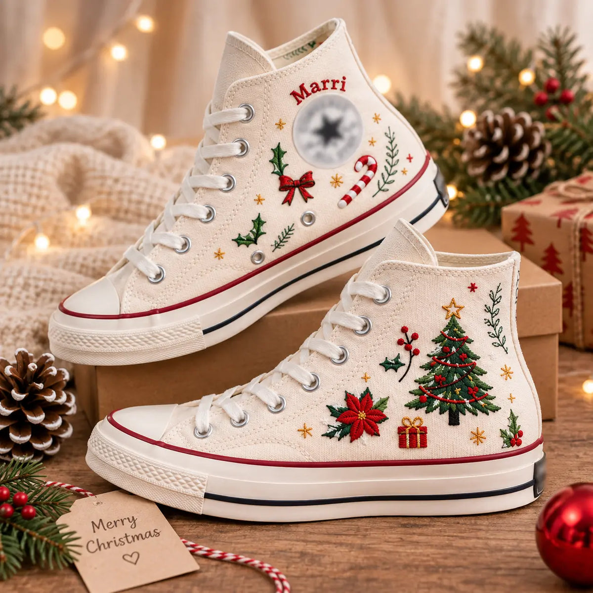 Personalized Christmas Hand Embroidered Sneakers