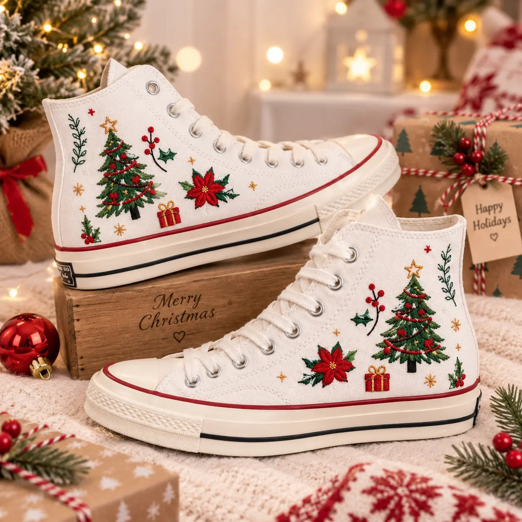 Personalized Christmas Hand Embroidered Sneakers