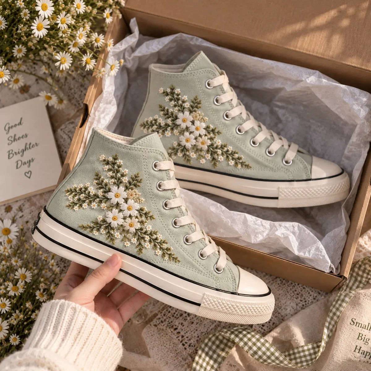Personalized Daisy Embroidered High Top Sneakers