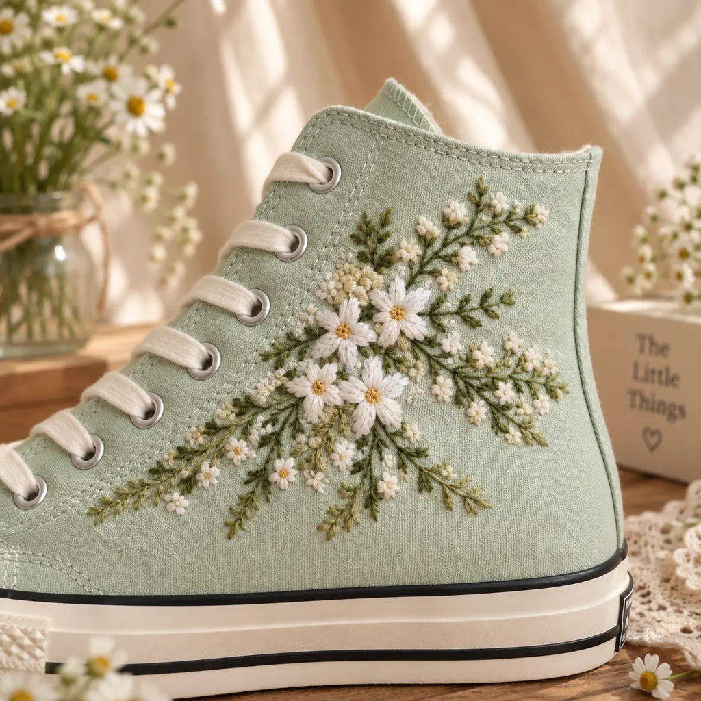 Personalized Daisy Embroidered High Top Sneakers