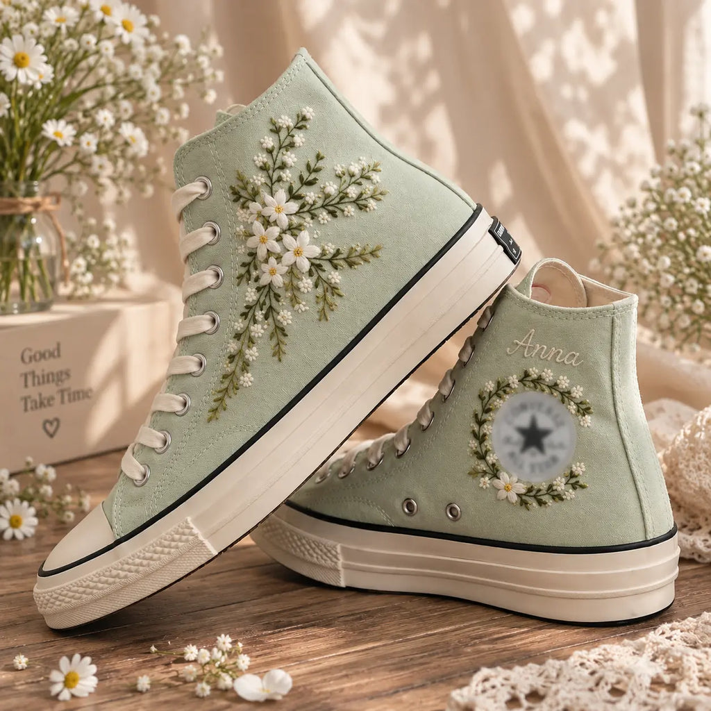 Personalized Daisy Embroidered High Top Sneakers
