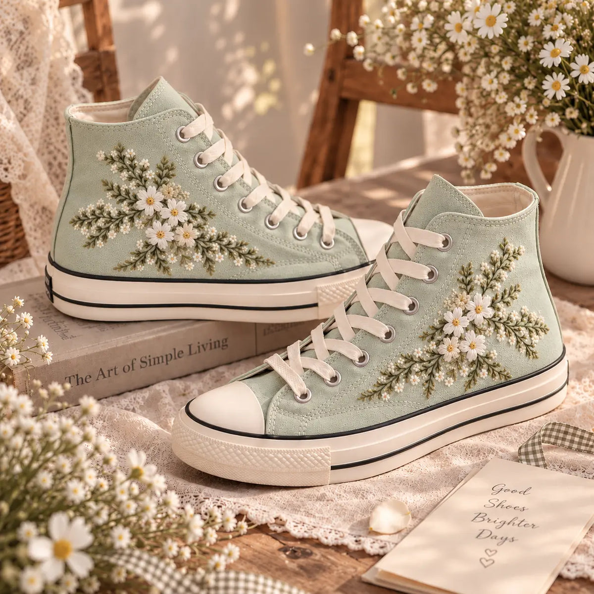 Personalized Daisy Embroidered High Top Sneakers