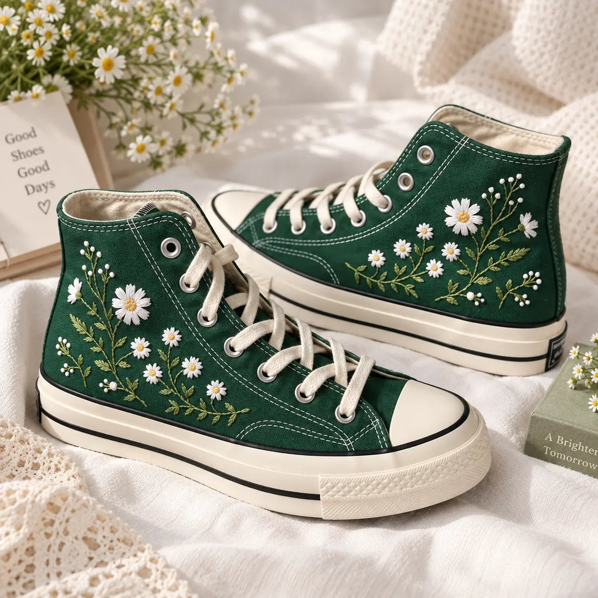 Personalized Daisy Hand Embroidered High Top Sneakers