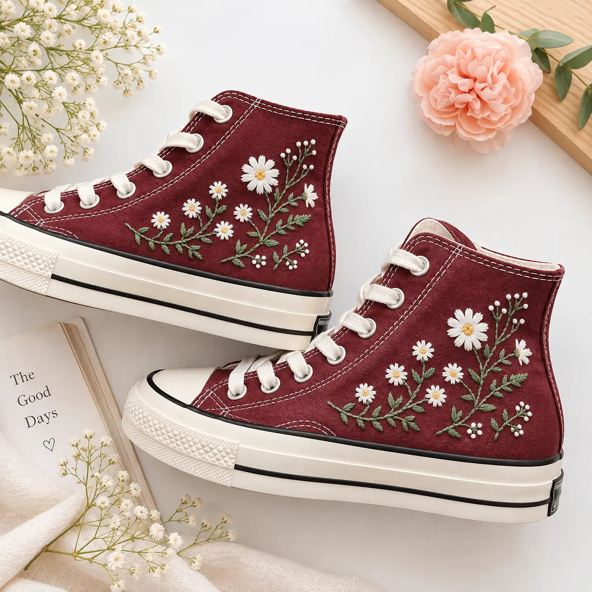 Personalized Daisy Hand Embroidered High Top Sneakers