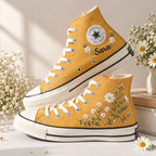 Personalized Daisy Hand Embroidered High Top Sneakers