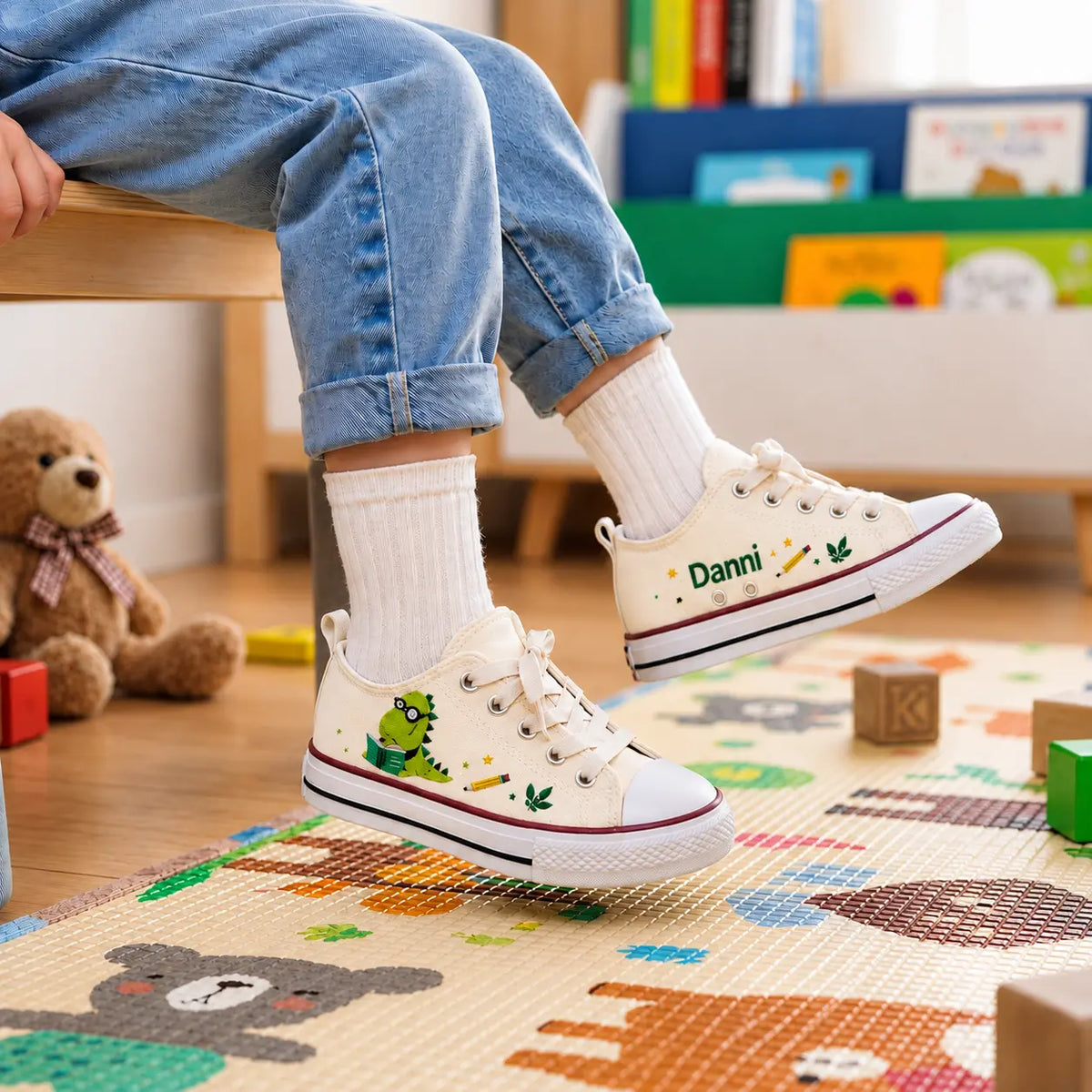 Personalized Dino Hand Embroidered Sneakers