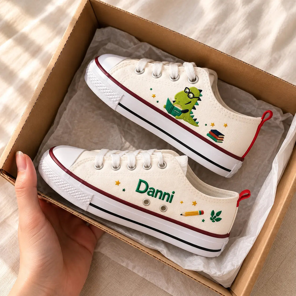 Personalized Dino Hand Embroidered Sneakers