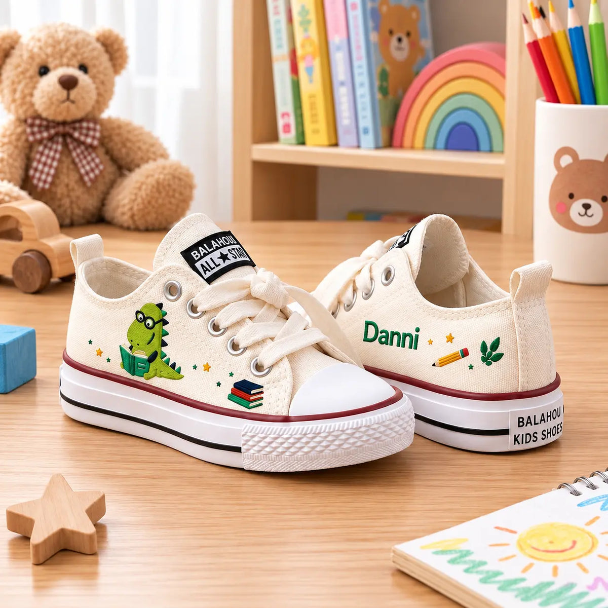 Personalized Dino Hand Embroidered Sneakers