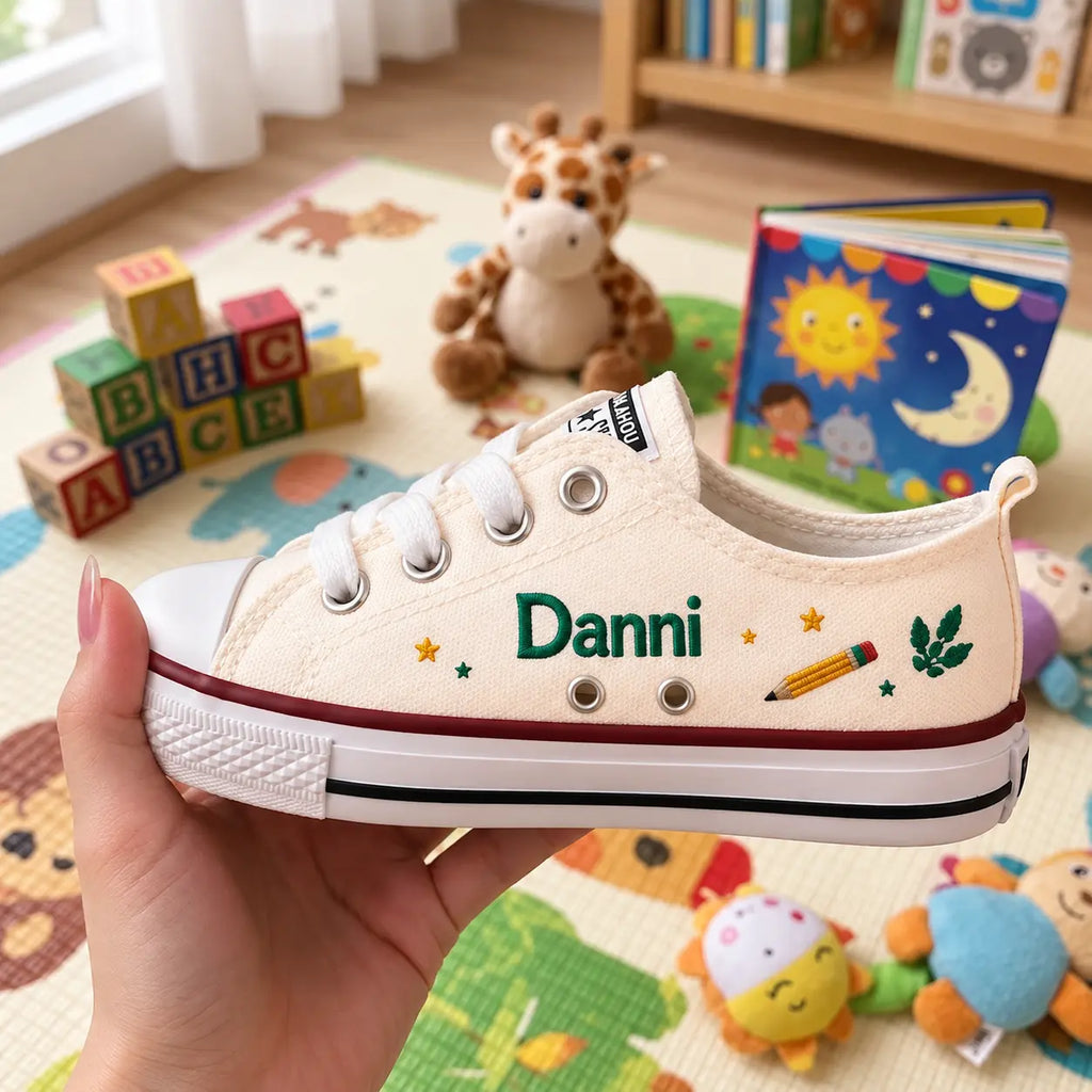 Personalized Dino Hand Embroidered Sneakers