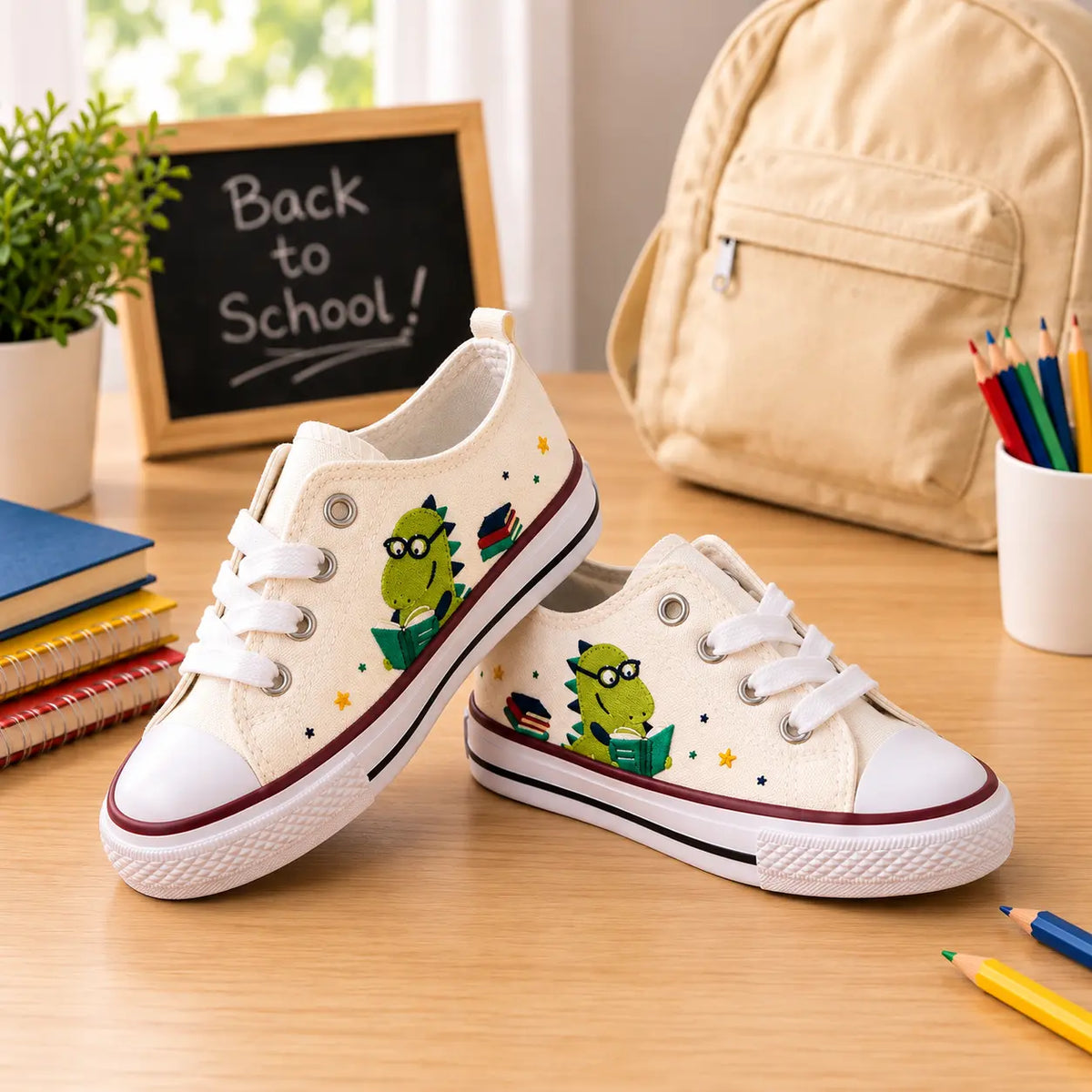 Personalized Dino Hand Embroidered Sneakers