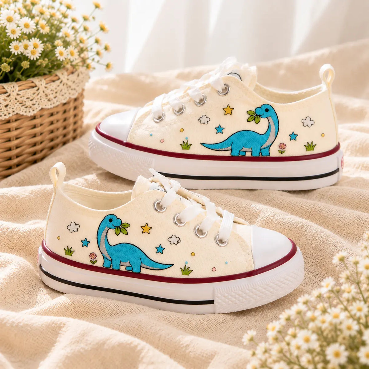 Personalized Dinosaur Embroidered Kids Sneakers