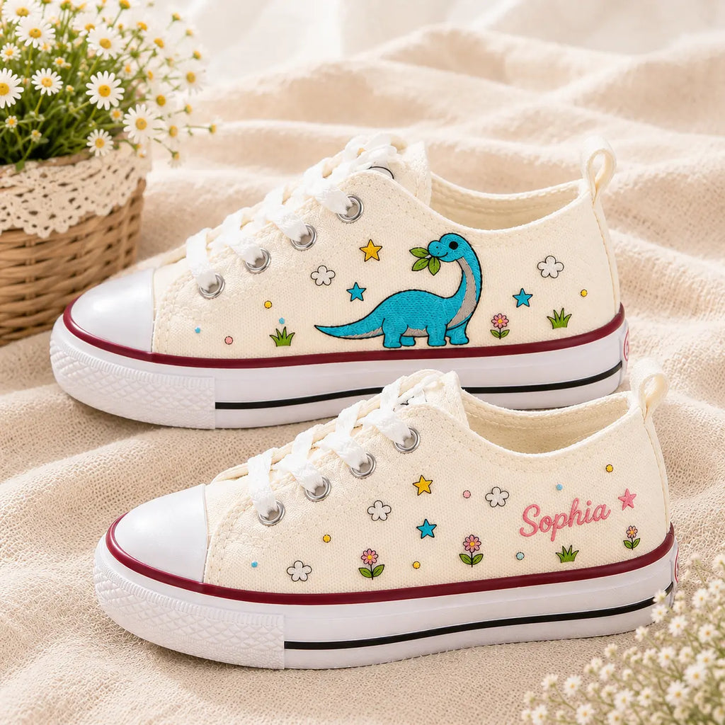 Personalized Dinosaur Embroidered Kids Sneakers