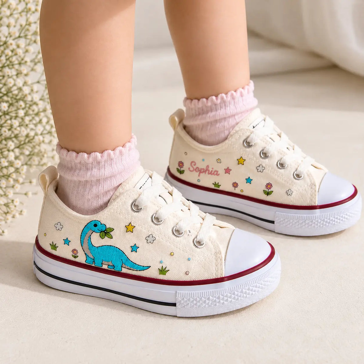Personalized Dinosaur Embroidered Kids Sneakers